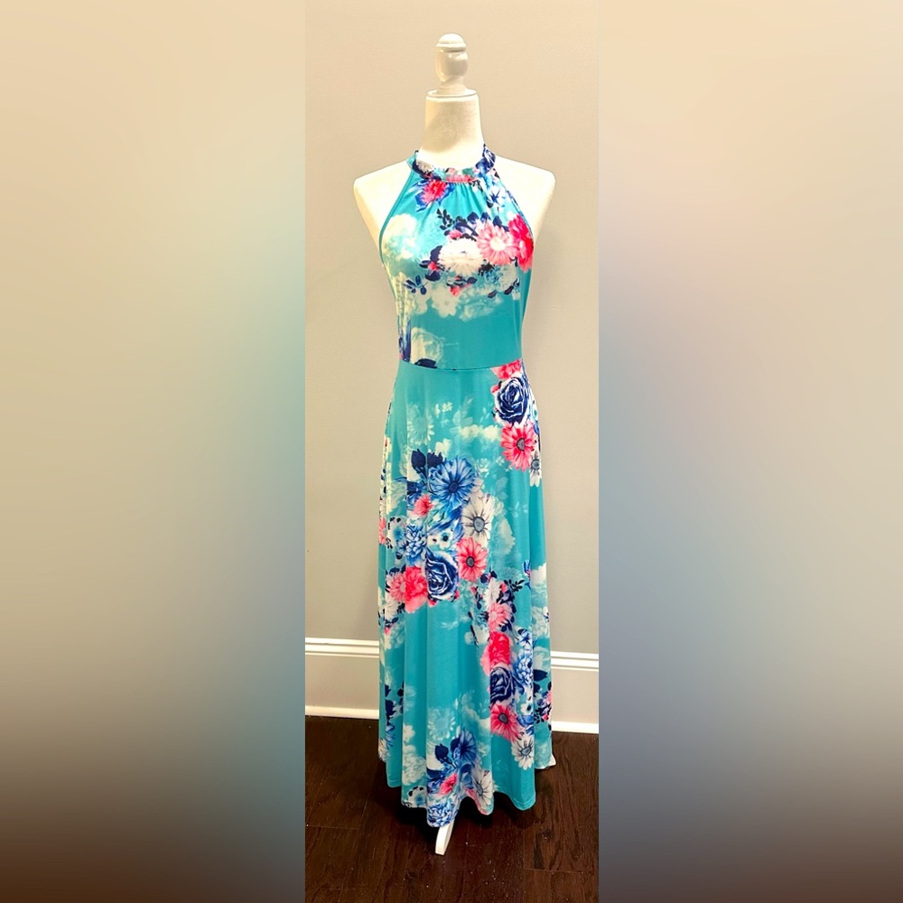 Turquoise and pink maxi dress